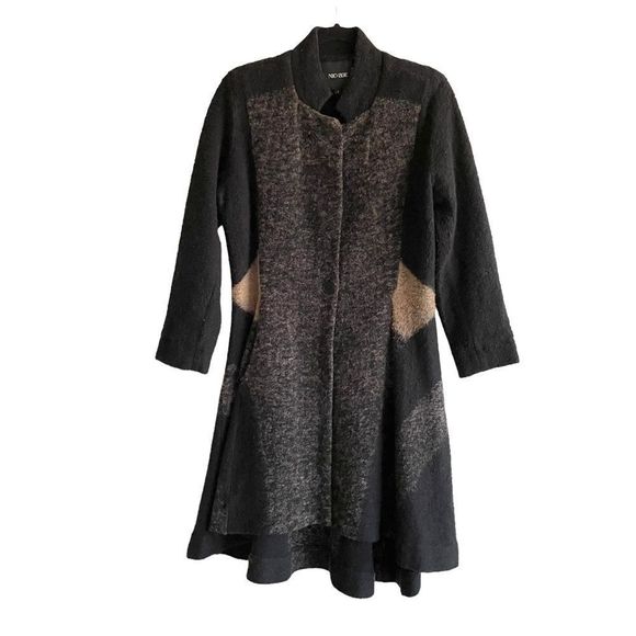 NIC + ZOE Wool Cotton Long High Low Cardigan Sweater Coat Black Grey Tan S - Picture 1 of 8